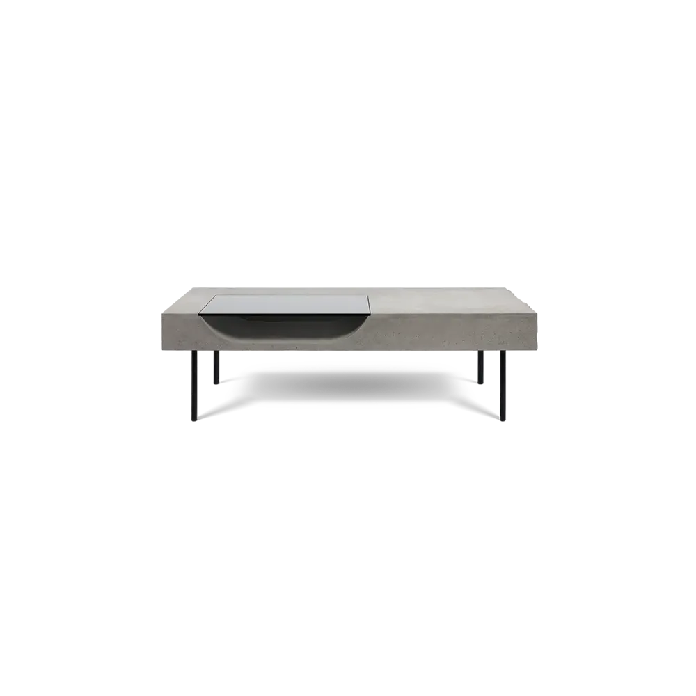 Modern concrete coffee table with a storage niche of designer Bertrand Jayr for Lyon Concrete