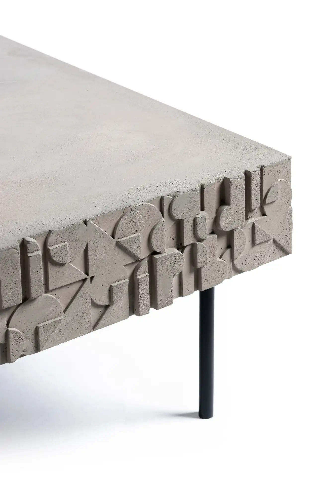 Concrete coffee table with art deco ornamentation by designer Bertrand Jayr