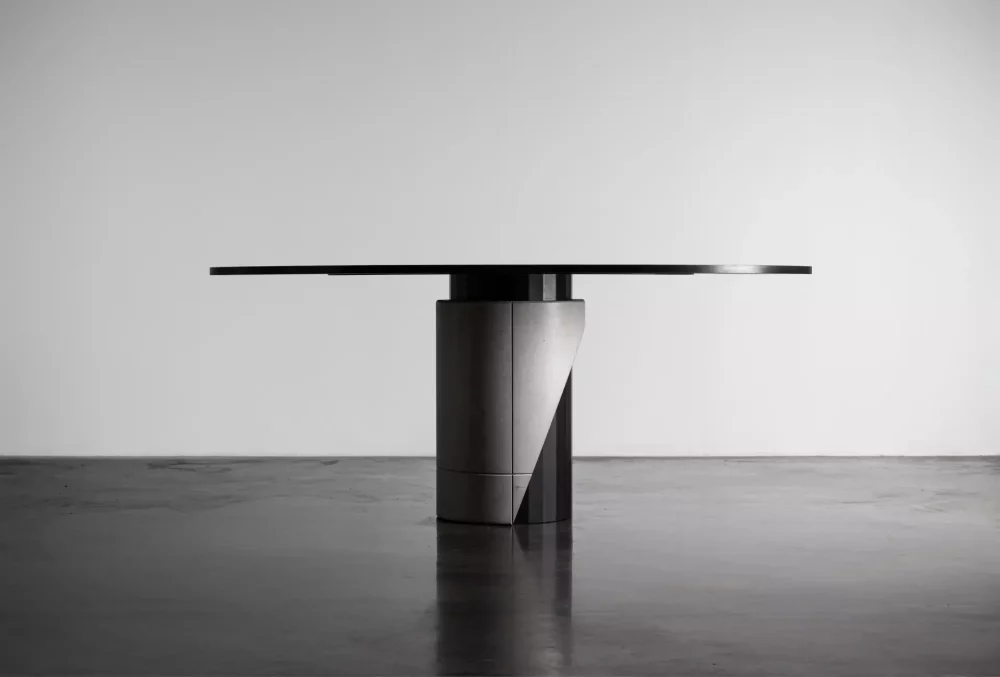 Concrete, wood and metal dining table by Bertrand Jayr for Lyon béton