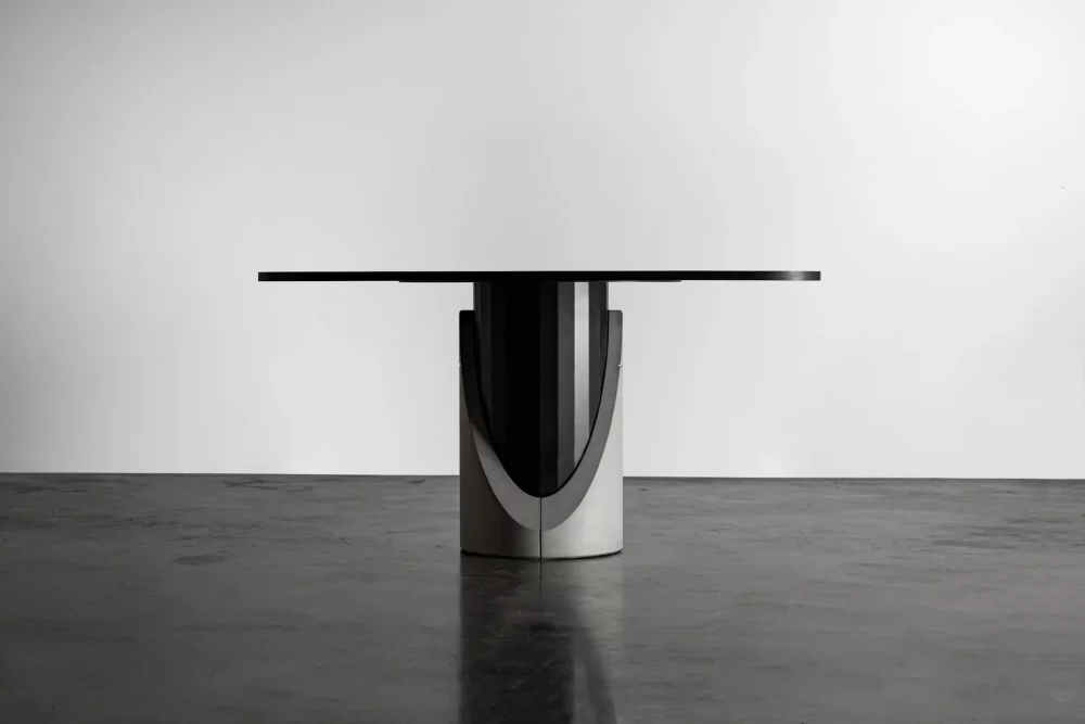 Concrete, wood and metal dining table by Bertrand Jayr for Lyon béton